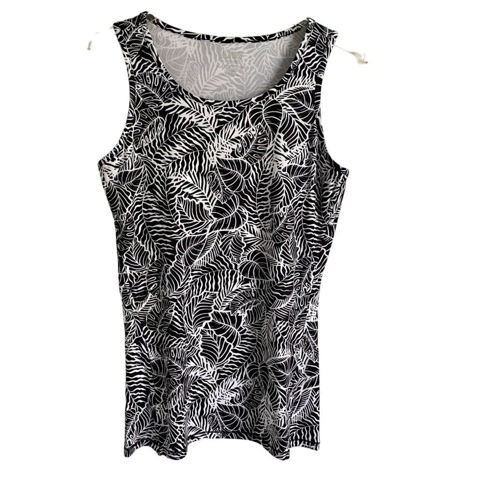Reel Legends Reel Tec Black White Leaf Print Scoop Neck Tank Top Small NEW